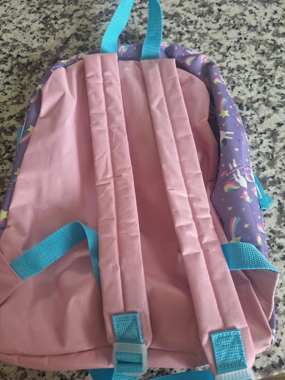 Kids Pink and Purple Unicorn Print Backpack with Aqua Straps